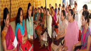 Chairperson PWWA K Vijaya Rajendra addressing police martyrs' families at a Sammelan at Jammu.