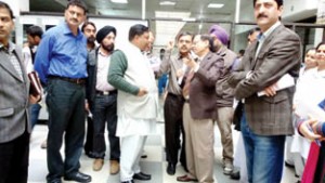 MLA Jammu West Sat Sharma during visit to GMC Jammu on Friday.