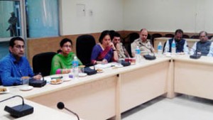 Deputy Commissioner, Sheetal Nanda chairing a meeting at Samba on Sunday.