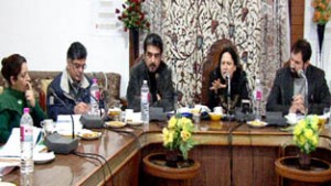 Minister of State for Social Welfare Asiya Naqash chairing a meeting at Srinagar on Friday.