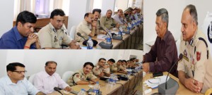 DGP, K Rajendra Kumar chairing a meeting of police officers at PHQ on Wednesday.