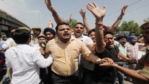 PYC activists taking out protest rally in Jammu on Saturday.  -Excelsior/Rakesh