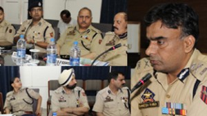 IGP Danesh Rana chairing a meeting of DIGs and SSPs on Tuesday.