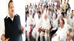 Provincial president National Conference Devender Singh Rana addressing a convention at Udhampur on Sunday.