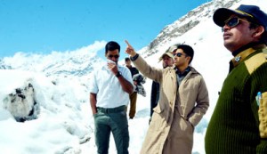 DC and SSP Kargil taking stock of snow clearance by BRO on Monday.