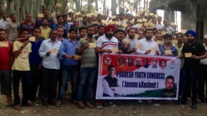 Pranav Shagotra and youth of Nagrota constituency during a protest.