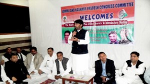 PCC president G A Mir addressing party functionaries in Jammu on Tuesday.