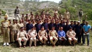 ADGP S M Sahai along with MRTs of J&K Police posing for a photograph.
