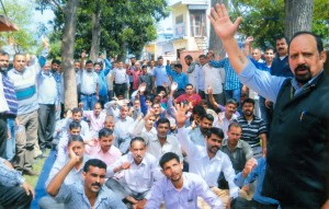 Som Nath, Sr. Vice president PHE Employee Association Jammu Province addressing PHE Rally at Jaganoo, Udhampur on Saturday .