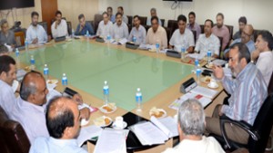 Chief Secretary, Iqbal Khandey chairing a meeting at Jammu on Monday.