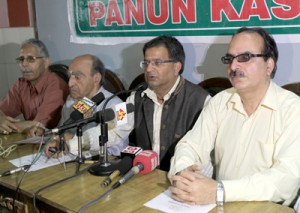 PK leaders at a press conference at Jammu on Monday.  -Excelsior/Rakesh