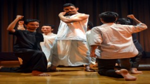 A scene from the play ‘Rang De Basanti’ presented by ICCR Jammu at Maitrika Auditorium, SMVDU, Katra.
