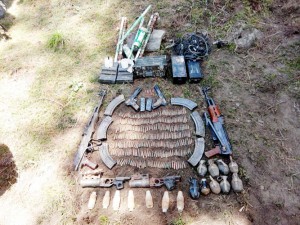 Arms, ammunition and explosives recovered by Army in Kishtwar on Sunday.— Excelsior/Tilak Raj