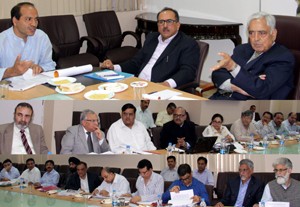 Chief Minister Mufti Mohd Sayeed alongwith Dy Chief Minister Dr Nirmal Singh chairing a high level meeting at Srinagar on Thursday.