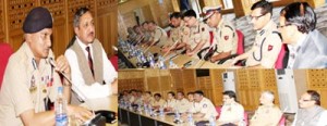 DGP, K Rajendra interacting with IPS Induction Training Course officers at PHQ, Srinagar on Monday.