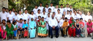 Students posing along with dignitaries during valedictory ceremony at BSF School in Jammu.