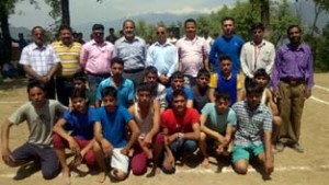 Winners posing along with chief guest Subash Chander Dogra, SDM Mahore and DYSSO Reasi, Dr SS Chib on Wednesday.