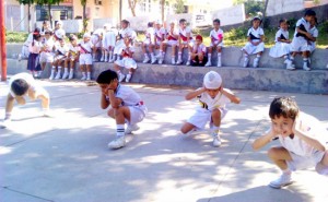 Kids displaying skill during inter-house sports activity at RM Public School in Jammu.