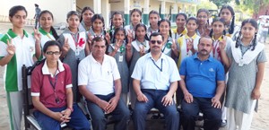 Winners of Under-14 and Under-17 girls Kho-Kho event posing for a group photograph after clinching the title.