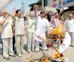 Activists of Jammu West Assembly Movement holding protest demonstration on Saturday.
