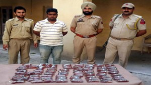 Liquor pouches which were seized by Samba Police on Tuesday. —Excelsior /Gautam