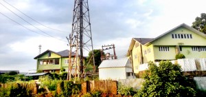 The tower in Sopore that was targetted by militants last night. -An Excelsior picture