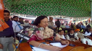Najma Heptulla addressing party meeting at Srinagar on Thursday.