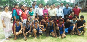 Winners posing alongwith chief guest and other dignitaries during concluding function of Inter Zonal Tournament at HSS Domana in Jammu. 