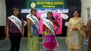 Winners Sonali Dadwal, Pooja Gupta and Shikha Sharma during 'Mom's Day Out' at DPS in Udhampur.