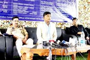 ADGP Armed SM Sahai addressing media persons in connection with organizing Cycle Race in Srinagar.