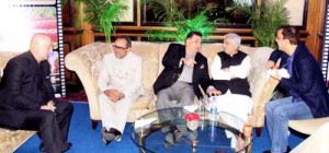 Chief Minister, Mufti Mohd Sayeed flanked by Dy Chief Minister Dr Nirmal Singh interacting with Bollywood stars at Mumbai.