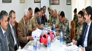 Governor N.N. Vohra reviewing security arrangements for Shri Amarnath Yatra in a meeting at Srinagar on Thursday.
