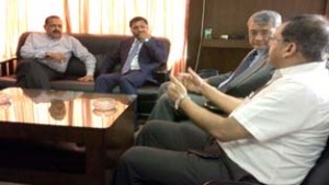 Union DoNER Minister Dr Jitendra Singh holding a meeting with Chief Minister of Meghalaya, Dr Mukul Sangma and the State Administration at Shillong on Tuesday.