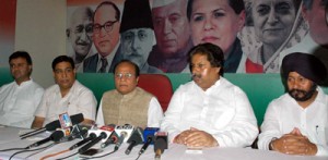 AICC spokesperson Meem Afzal addressing press conference in Jammu on Monday. —Excelsior/Rakesh