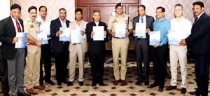 DGP, K Rajendra and others releasing Crime Gazette-2014 at Srinagar on Wednesday.