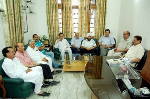Senior Cong leaders at a meeting in Jammu on Sunday.