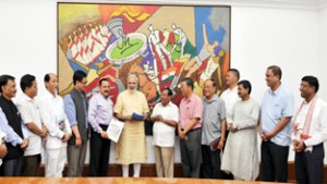 An All-Party delegation of Northeast MPs, led by former Speaker P A Sangma, handing over a memorandum to Prime Minister Narendra Modi in the presence of Union DoNER Minister Dr. Jitendra Singh at New Delhi on Tuesday.