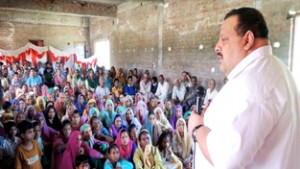 Provincial President National Conference Devender Singh Rana addressing a gathering at Jammu on Friday.