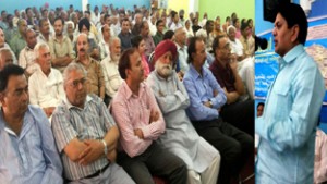 Chairman, SOS International, Rajiv Chuni, addressing a rally of PoK DPs at Rehari in Jammu.