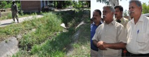 Minister for PHE, Sukhnandan Kumar and others inspecting irrigation facilities on Friday.