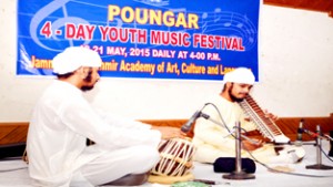 Artists presenting an item on the concluding day of Poungar Youth Music Festival.