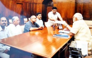Prime Minister Narendra Modi along with RS MPs during a meeting with a delegation of West Pak refugees at New Delhi on Thursday.