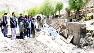 CEC, LAHDC, Rigzin Spalbar inspecting ongoing developmental works at Leh on Thursday.