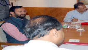 Minister of State for Environment, Forest and Climate Change (Independent Charge), Prakash Javadekar discussing with the Forest Officials on "Urban Green", in Chennai on Saturday.