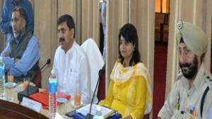 MP Jugal Kishore chairing meeting of Vigilance and Monitoring Committee of Rajouri district on Friday.