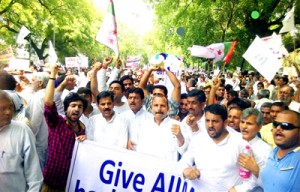 NPP activists staging protest near Parliament on Thursday.