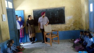 Director School Education Simrandeep Singh and Deputy Commissioner Reasi Sushma Chauhan during visit to a school on Tuesday.