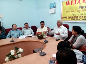 Principal Govt College of Education chairing interactive meet for IGNOU students on Thursday.