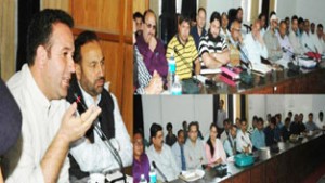 Minister of State for PWD, Sunil Sharma chairing a meeting at Kishtwar on Friday.