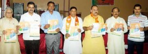 BJP leaders releasing a document on one year performance of Modi Government at Jammu on Thursday.